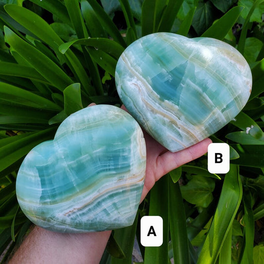 Caribbean Calcite Heart Crystal | Ocean Tones, Calming Energy, Stress Relief, XXL Size (90 - 100mm)