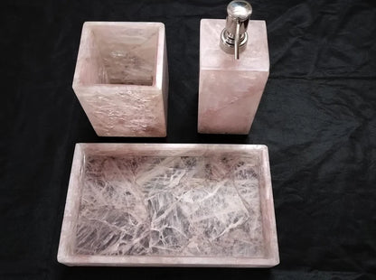 Rose Quartz | Gift | 3 pc Bathroom accessories set | handcrafted | Pink | soap dispenser | bathroom | Luxurious feel
