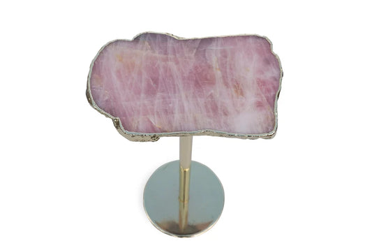 Rose Quartz kaffebord - sidetable med electroplated, tykk kant og avtagbart single leg, ca. 28x18cm, Høyde ca. 52cm