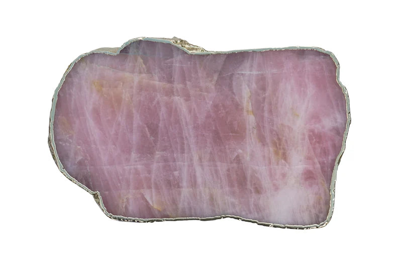 Rose Quartz kaffebord - sidetable med electroplated, tykk kant og avtagbart single leg, ca. 28x18cm, Høyde ca. 52cm
