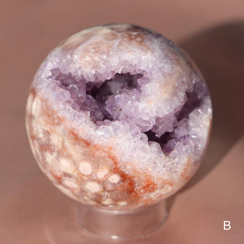 Medium Pink Amethyst Sphere PASTEL - Flower Agate, 313gram - 65mm