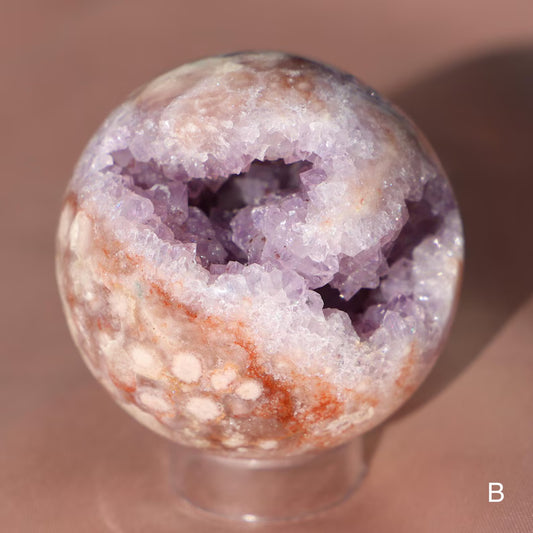 Medium Pink Amethyst Sphere PASTEL - Flower Agate, 313gram - 65mm