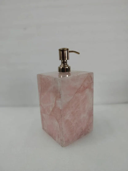 Handcrafted Rose Quartz Soap Dispenser, Luxurious Bathroom Decor, 15x10x10cm
