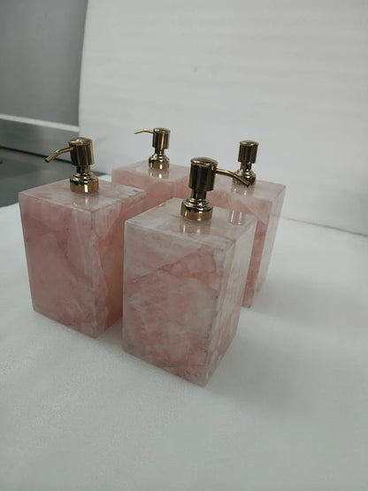 Handcrafted Rose Quartz Soap Dispenser, Luxurious Bathroom Decor, 15x10x10cm