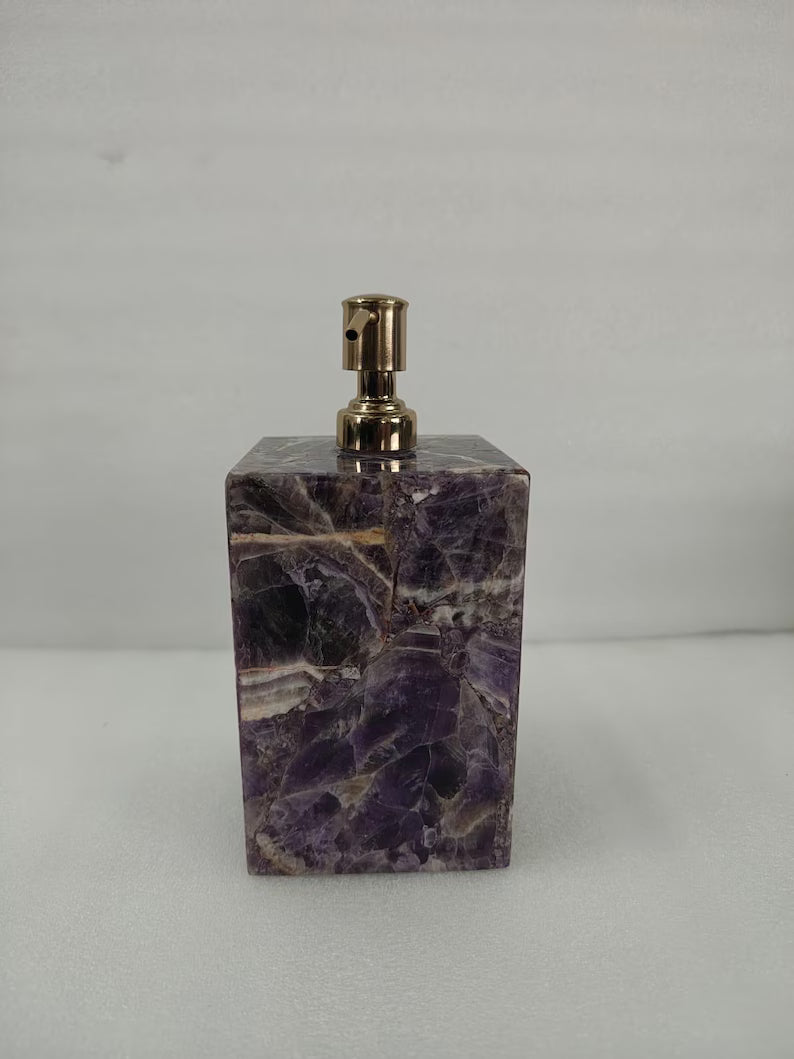 Handcrafted Ametyst Soap Dispenser, Luxurious Bathroom Decor, 15x10x10cm