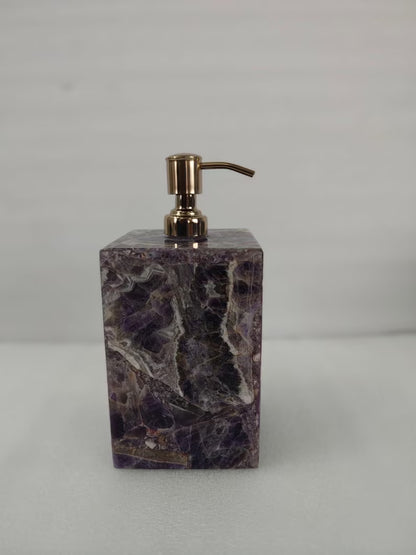 Handcrafted Ametyst Soap Dispenser, Luxurious Bathroom Decor, 15x10x10cm