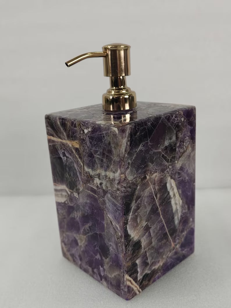 Handcrafted Ametyst Soap Dispenser, Luxurious Bathroom Decor, 15x10x10cm