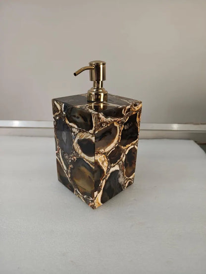 Handcrafted Black Agate Soap Dispenser, Luxurious Bathroom Decor, 15x10x10cm