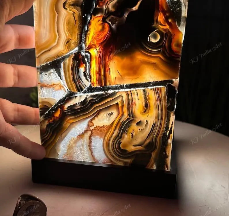Exclusive handmade Yellow/White Agate Coaster Crystal Ledlamp / Luxury Home Décor , 20x10cm