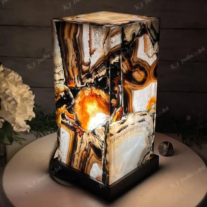 Exclusive handmade Yellow/White Agate Coaster Crystal Ledlamp / Luxury Home Décor , 20x10cm