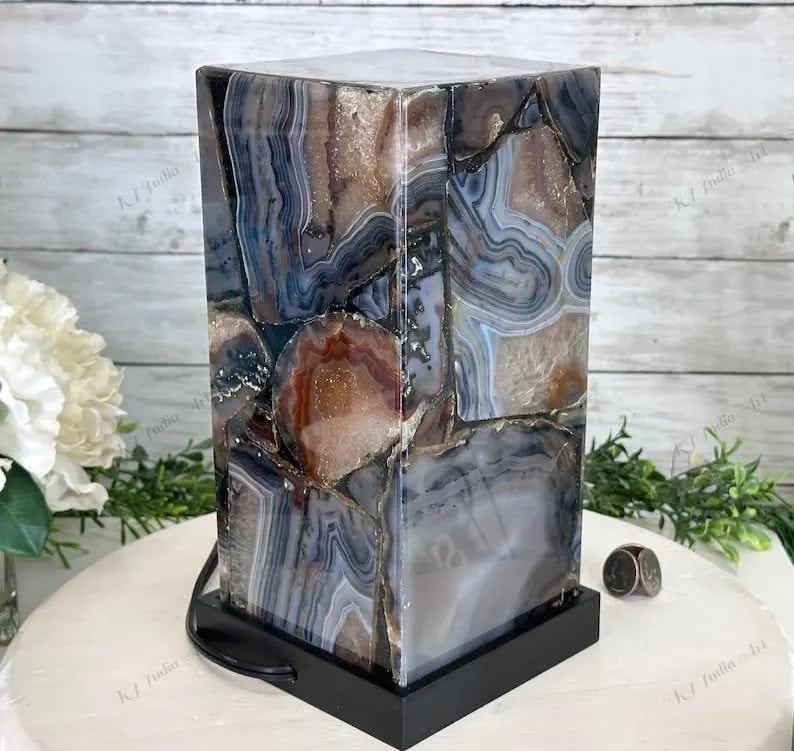 Exclusive handmade Yellow/White Agate Coaster Crystal Ledlamp / Luxury Home Décor , 20x10cm
