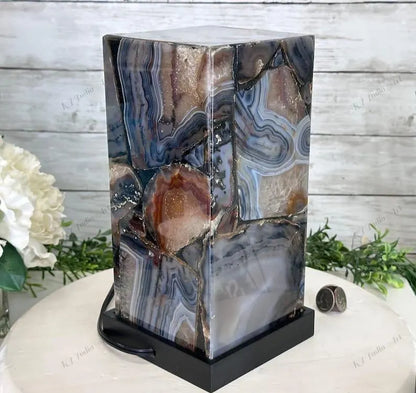 Exclusive handmade Yellow/White Agate Coaster Crystal Ledlamp / Luxury Home Décor , 20x10cm