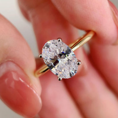 Two Tone Oval CZ Solitaire Ring, Yellow Gold Vermeil & White Gold ( 925s Silver )