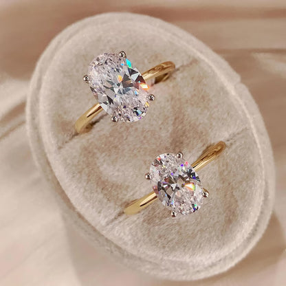 Two Tone Oval CZ Solitaire Ring, Yellow Gold Vermeil & White Gold ( 925s Silver )