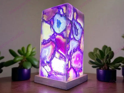Exclusive handmade Purple Agate Coaster Crystal Ledlamp / Luxury Home Décor , 20x10cm