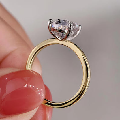 Two Tone Oval CZ Solitaire Ring, Yellow Gold Vermeil & White Gold ( 925s Silver )