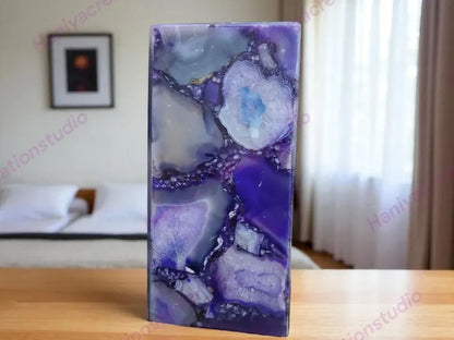 Exclusive handmade Purple Agate Coaster Crystal Ledlamp / Luxury Home Décor , 20x10cm
