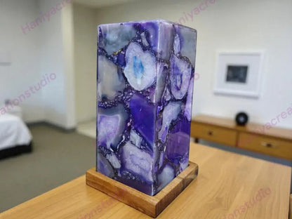 Exclusive handmade Purple Agate Coaster Crystal Ledlamp / Luxury Home Décor , 20x10cm