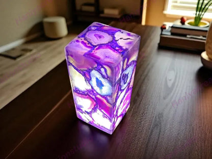 Exclusive handmade Purple Agate Coaster Crystal Ledlamp / Luxury Home Décor , 20x10cm