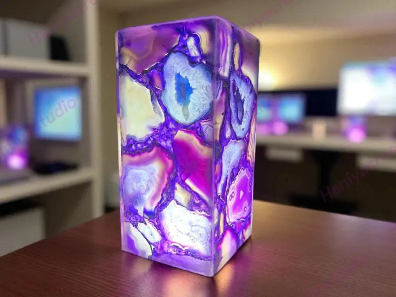 Exclusive handmade Purple Agate Coaster Crystal Ledlamp / Luxury Home Décor , 20x10cm