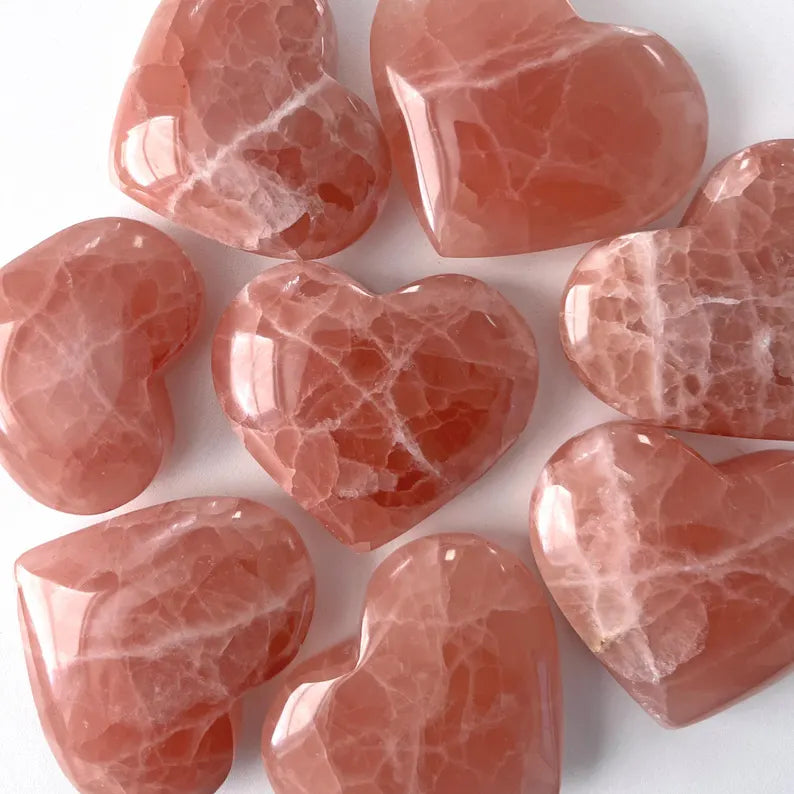 Sjedne og vakre Gemmy Rose Calcite Heart,Large Size 60 - 70mm
