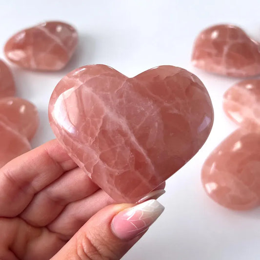 Sjedne og vakre Gemmy Rose Calcite Heart,Large Size 60 - 70mm