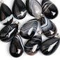 Nye Brazilian AGATE Teardrop - anheng m/ Silverplated Kjede, Black &amp; white - 30mm