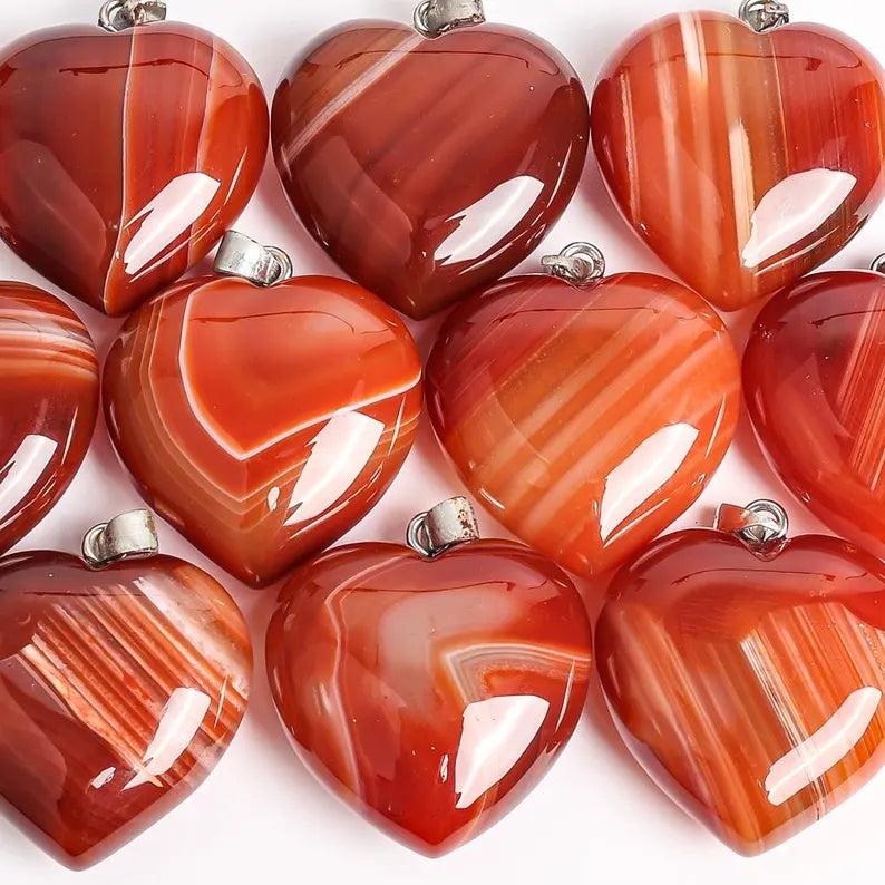 Nye Brazilian AGATE Hjerteanheng m/ Silverplated Kjede, Red - 30mm