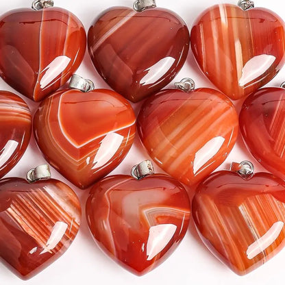 Nye Brazilian AGATE Hjerteanheng m/ Silverplated Kjede, Red - 30mm