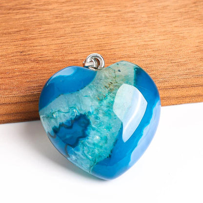 Nye Brazilian AGATE Hjerteanheng m/ Silverplated Kjede, Aqua Blue, 30mm