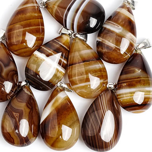 Nye Brazilian AGATE Teardrop - anheng m/ Silverplated Kjede, Brown - 30mm