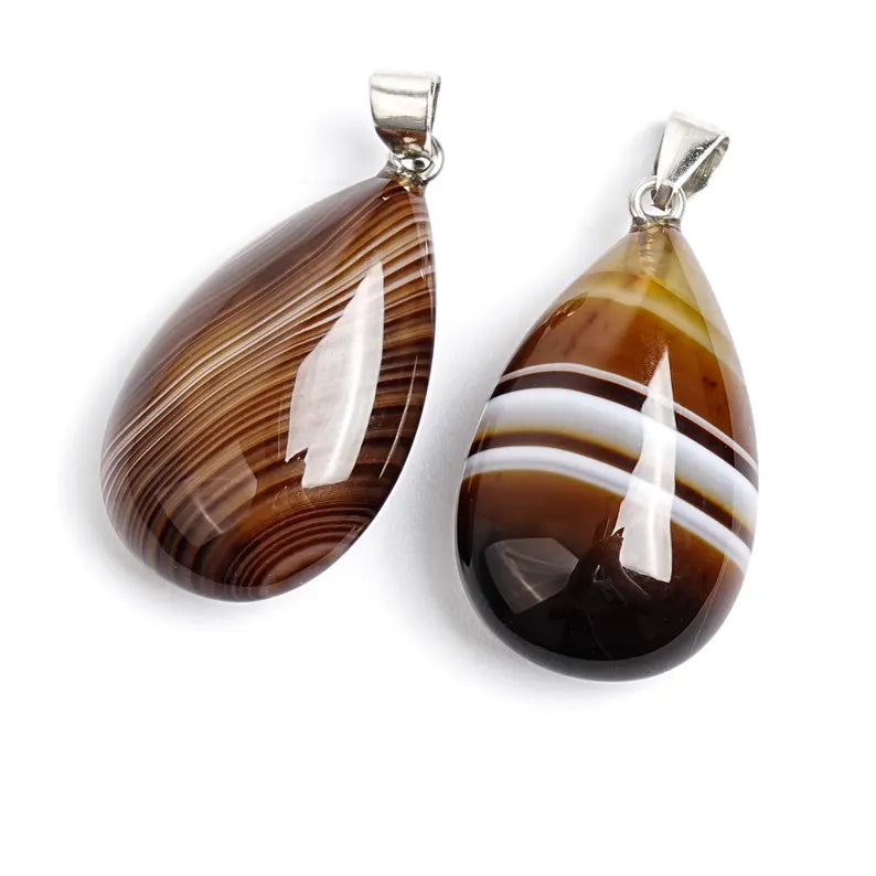 Nye Brazilian AGATE Teardrop - anheng m/ Silverplated Kjede, Brown - 30mm