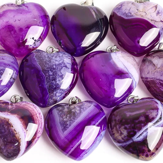 Nye Brazilian AGATE Hjerteanheng m/ Silverplated Kjede, Purple - 30mm