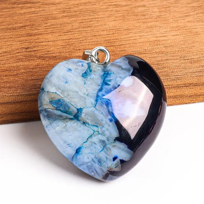 Nye Brazilian AGATE Hjerteanheng m/ Silverplated Kjede, Blue, 30mm