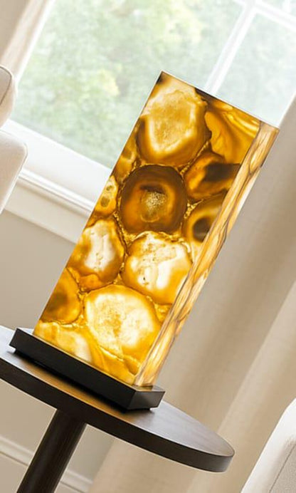 Exclusive handmade Yellow Agate Coaster Crystal Ledlamp / Luxury Home Décor, 20x10cm