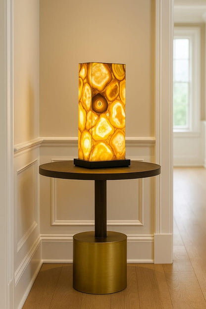 Exclusive handmade Yellow Agate Coaster Crystal Ledlamp / Luxury Home Décor, 20x10cm