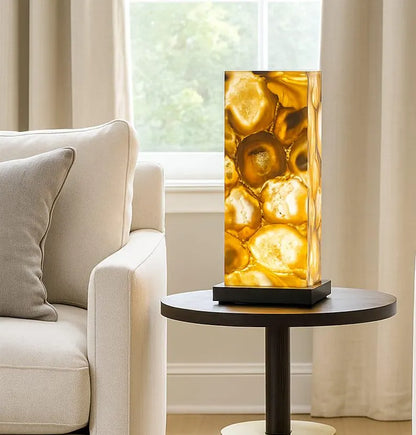 Exclusive handmade Yellow Agate Coaster Crystal Ledlamp / Luxury Home Décor, 20x10cm