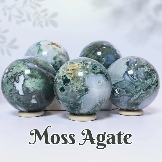 Moss Agate Sphere with Matching Sphere Stand, 50 - 55mm