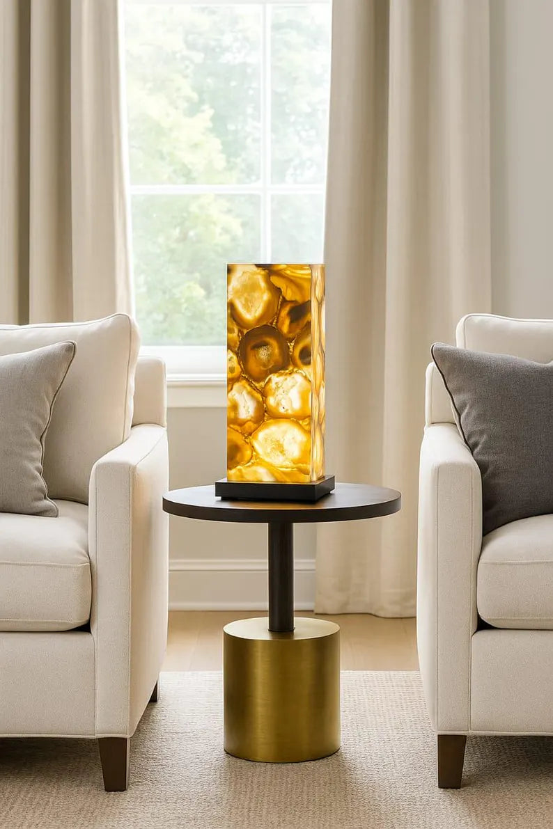Exclusive handmade Yellow Agate Coaster Crystal Ledlamp / Luxury Home Décor, 20x10cm