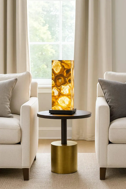 Exclusive handmade Yellow Agate Coaster Crystal Ledlamp / Luxury Home Décor, 20x10cm
