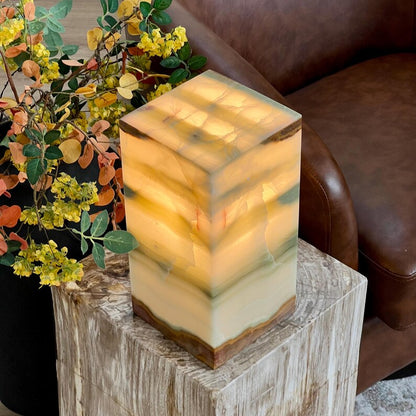 Green Mexican Onyx Table Lamp - Unique and handcrafted Exquisite Stone Lamp for Living Room; Bedroom, Large Size 30x15x15cm...