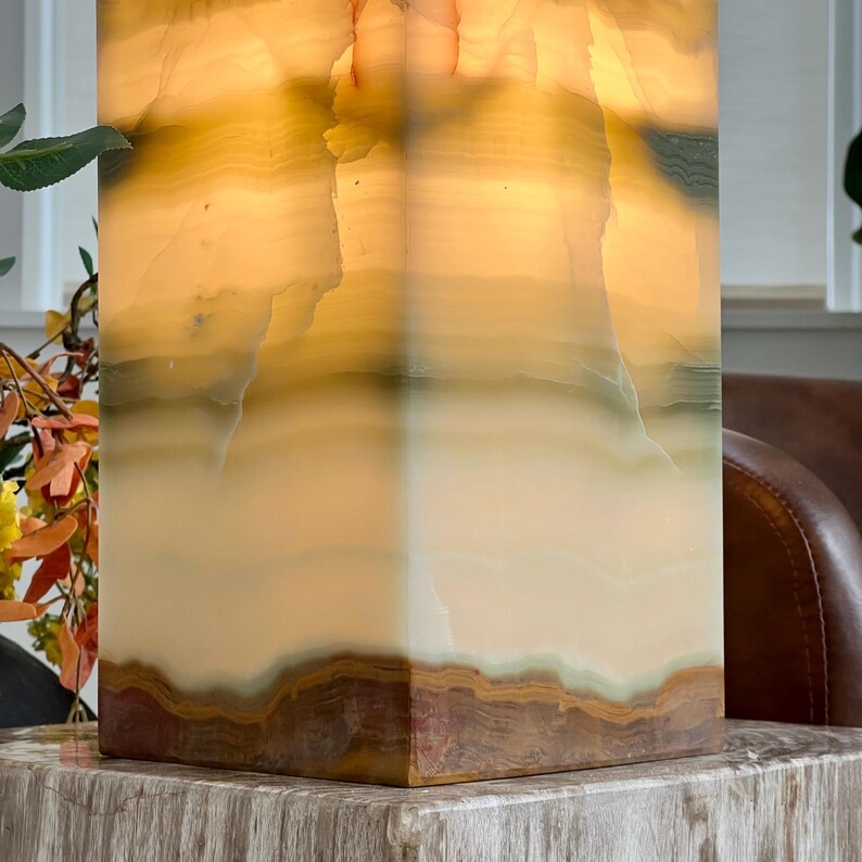 Green Mexican Onyx Table Lamp - Unique and handcrafted Exquisite Stone Lamp for Living Room; Bedroom, Large Size 30x15x15cm...