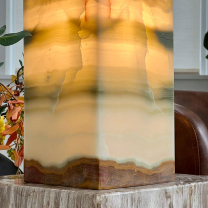 Green Mexican Onyx Table Lamp - Unique and handcrafted Exquisite Stone Lamp for Living Room; Bedroom, Large Size 30x15x15cm...