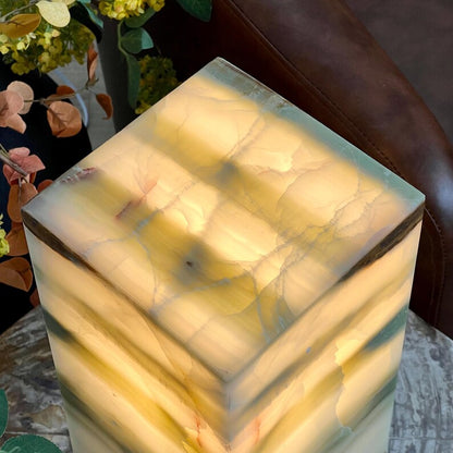 Green Mexican Onyx Table Lamp - Unique and handcrafted Exquisite Stone Lamp for Living Room; Bedroom, Large Size 30x15x15cm...