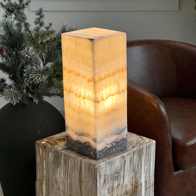 Warm Honey Mexican Onyx Lamp – XL Size 40x15x15cm... Handcrafted Stone Accent Light