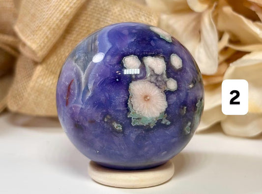 Blue Cherry Blossom Agate Sphere, 55 - 60mm