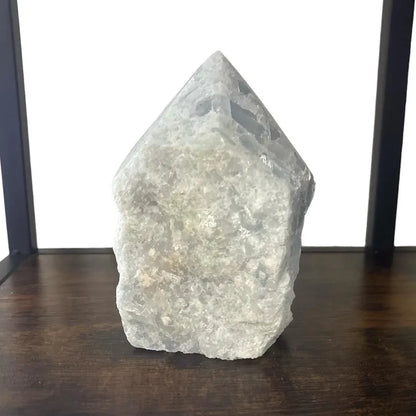 Large Blue Calcite Kvarts Råkrystall lampe m/trebase, ca. 15cm x 10cm - 2kg