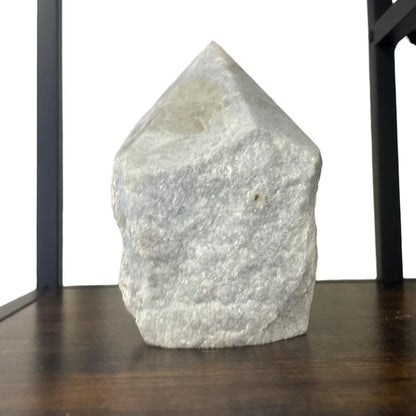 Large Blue Calcite Kvarts Råkrystall lampe m/trebase, ca. 15cm x 10cm - 2kg