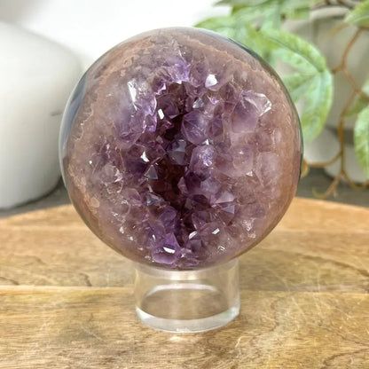 Amethyst Druzy & Agate Sphere Geode from Uruguay - SPH0173, 8.9cm