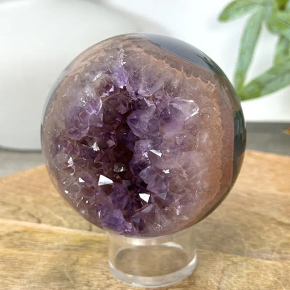 Amethyst Druzy & Agate Sphere Geode from Uruguay - SPH0173, 8.9cm